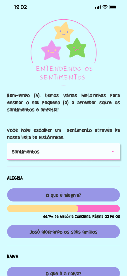 Tela inicial com a barra de progresso da história em andamento