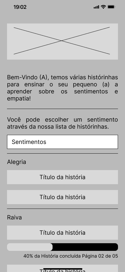 Tela de listagem com barra de progresso da história