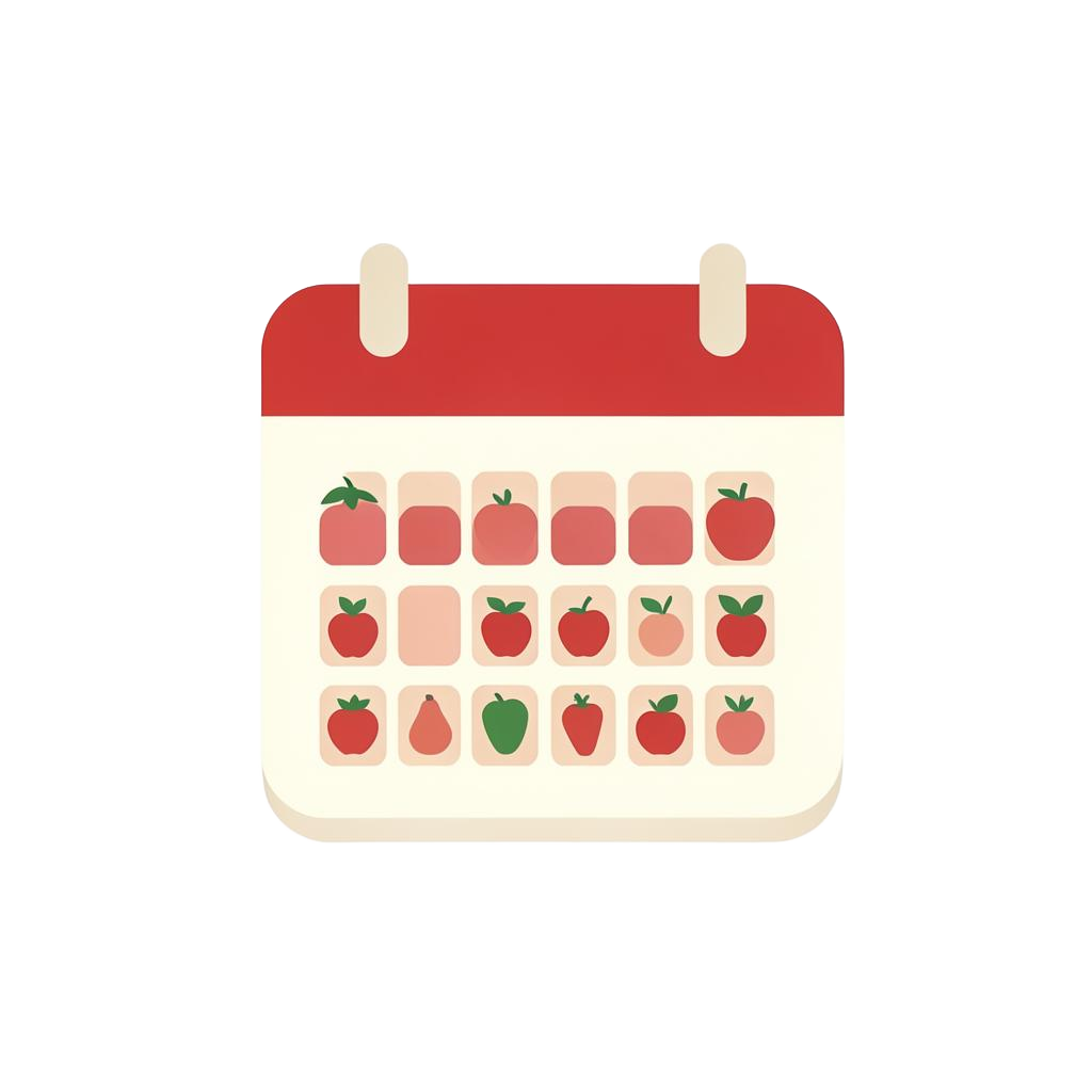 Ilustração de um calendário com frutas e legumes