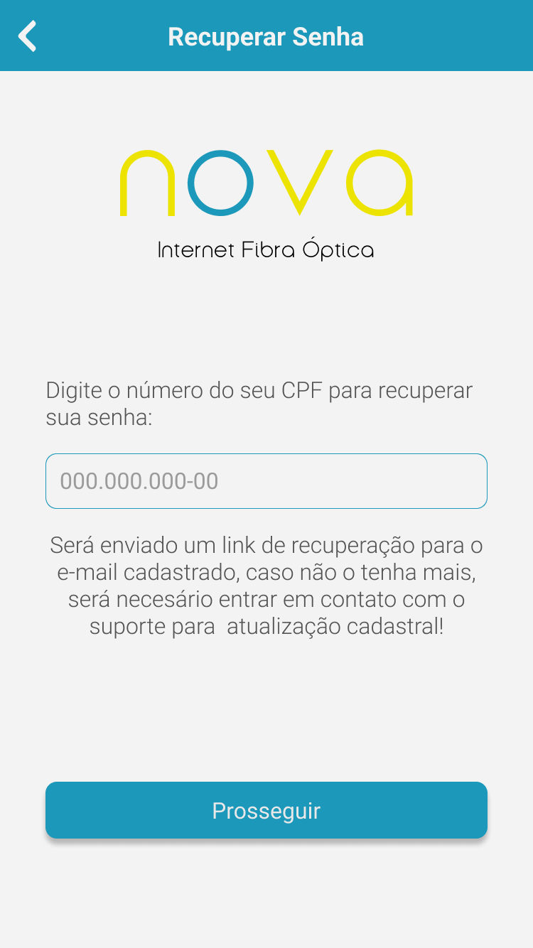 Tela de recuperação de senha com o CPF preenchido