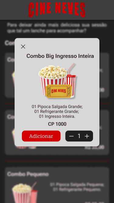 Tela final de seleção de item da loja Cine Neves