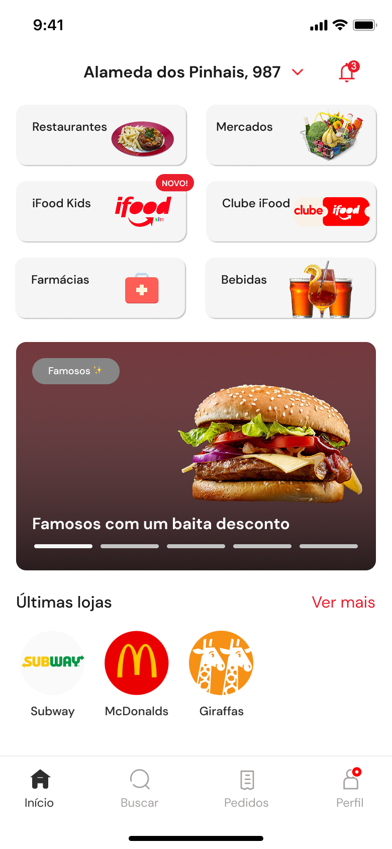 Tela inicial do iFood com o atalho para o iFood Kids